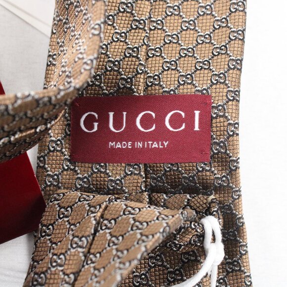 NWT Authentic Gucci GG 100% Silk Jacquard Neck Tie in Dark Brown/Brown - Picture 5 of 8